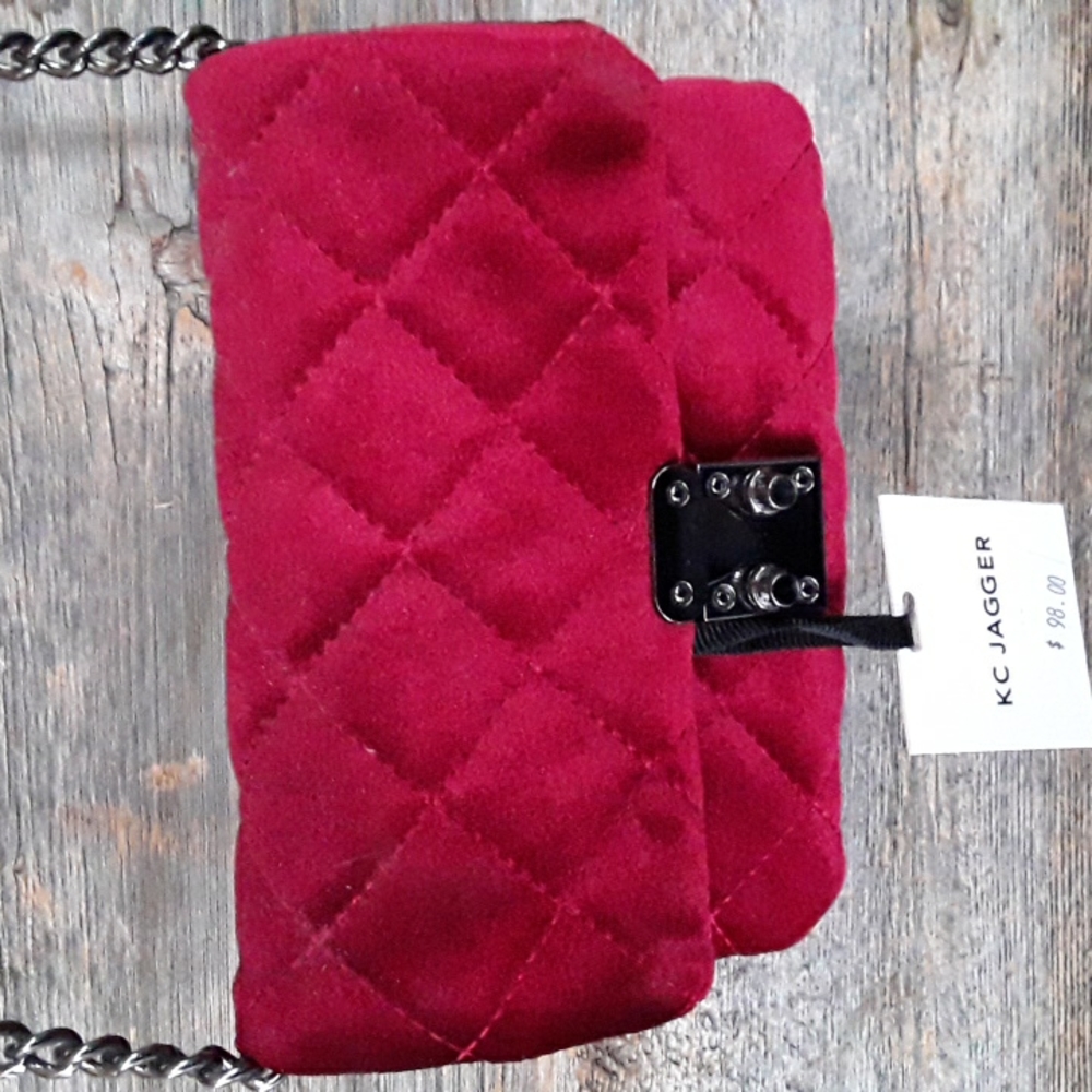 KC Jagger Velvet Cross Body Purse with Chain Strap and Magnetic Clasp